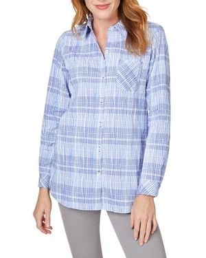 Foxcroft Germaine Plaid Non-Iron Button-Up Tunic Shirt - Blue