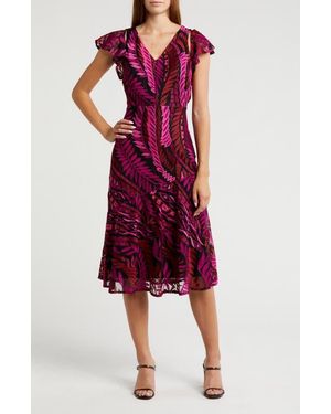 Sam Edelman Leaf Embroidered Midi Dress - Purple