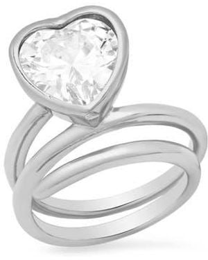 Steeltime 18K Plated Crystal Heart Coiled Band Ring - White