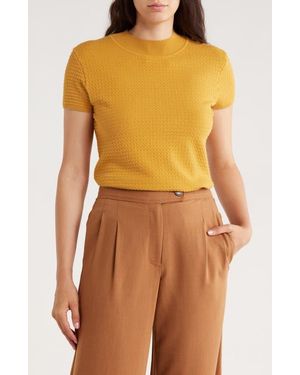 Tahari Mock Neck Short Sleeve Knit Sweater - Orange