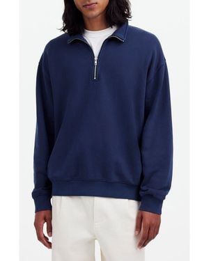 Madewell Relaxed Fit Cotton Blend Quarter Zip Pullover - Blue