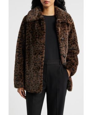 Mango Zurich Leopard Spot Faux Fur Coat - Black