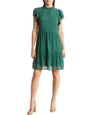 Love By Design Kelsey Chiffon Mini Swiss Dot Dress - Green