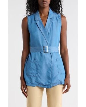 Nicole Miller Belted Denim Vest - Blue