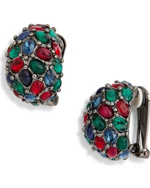 Kenneth Jay Lane Faux Ruby Emerald Sapphire Clip-On Earrings - Black