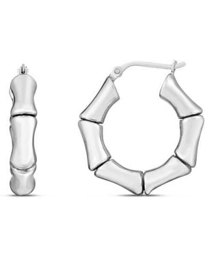 KARAT RUSH Rhodium Plated Sterling Bamboo Hoop Earrings - White