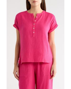 Caslon Cotton Gauze Henley Top - Pink