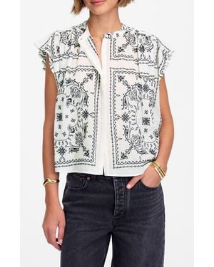 Madewell Embroidered Bandana Flutter Sleeve Top - White