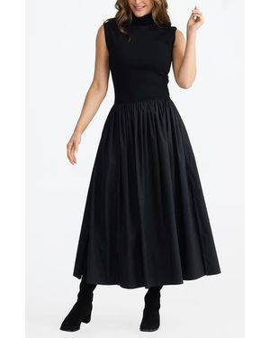 Brave+True Mayflower Mixed Media Stretch Cotton Dress - Black