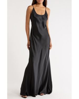 L'Agence Charmaine Spaghetti Strap Silk Gown - Black
