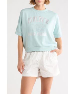 DKNY Rhinestone 1989 Logo Short Sleeve Crop Sweatshirt - Blue
