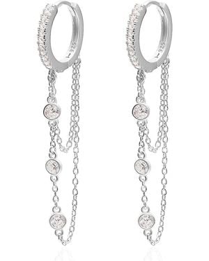 Gabi Rielle Sterling Dangle Pave Huggie Earrings - White