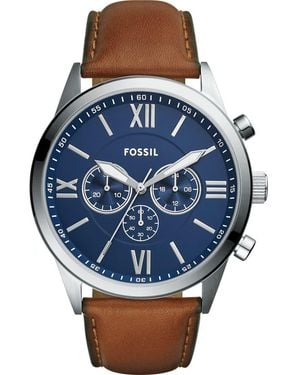 Fossil Flynn Leather Strap Chronograph Watch, 48Mm - Blue