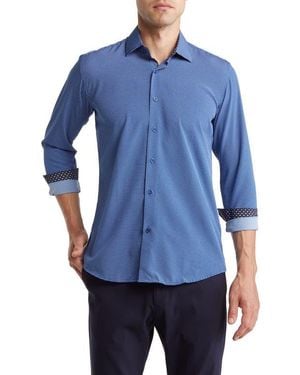 Tom Baine Regular Fit Performance Stretch Long Sleeve Button Front Shirt - Blue
