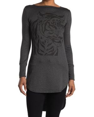 Go Couture Graphic Boat Neck Top - Black
