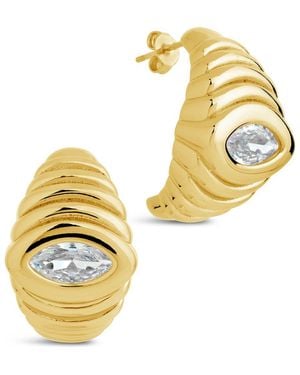 Sterling Forever Cubic Zirconia Croissant Hoop Earrings - Yellow