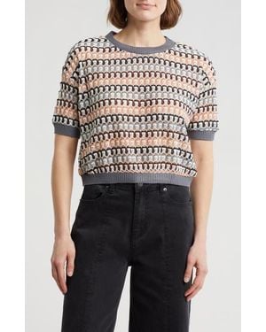 DR2 by Daniel Rainn Openwork Stripe Sweater - Gray