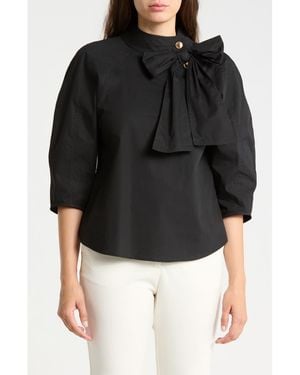 Gemma Jane Tie Neck Puff Sleeve Top - Black