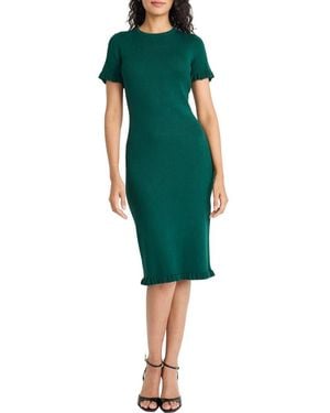 Maggy London Short Sleeve Ruffle Hem Sweater Dress - Green