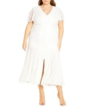 City Chic Christa Lace Shift Dress - White