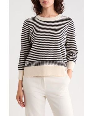 Adrianna Papell Scalloped Stripe Sweater - Black