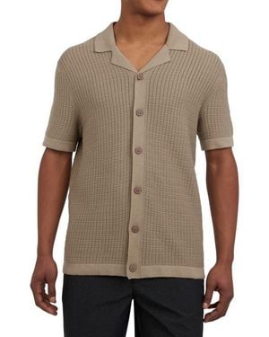 DKNY Cotton Grid Knit Camp Shirt - Brown
