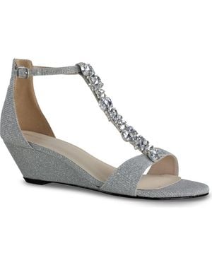 Touch Ups Beatrix Embellished T-Strap Wedge Sandal - Metallic