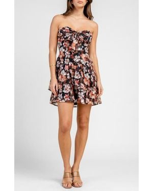 Beivy Floral Strapless Chiffon Fit & Flare Minidress - Red