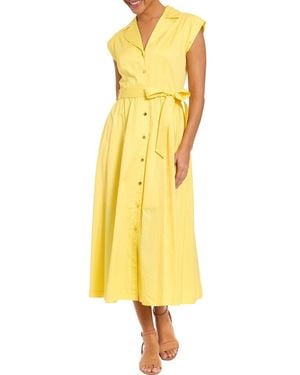 London Times Tie Waist Cap Sleeve Shirtdress - Yellow
