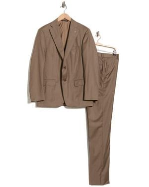 Heritage Gold Serge Notch Lapel Wool Suit - Brown