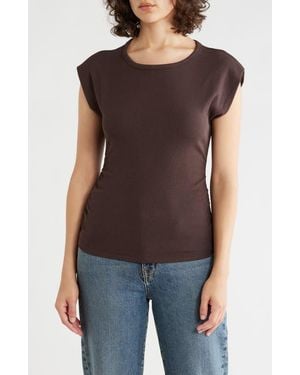Tahari Cap Sleeve Ribbed T-Shirt - Brown
