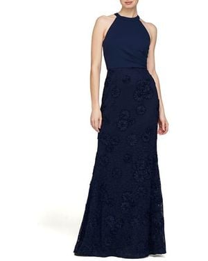 JS Collections Britney Sleeveless Halter Evening Gown - Blue