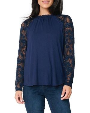 Gibsonlook Cyndi Mix Velvet & Lace Sleeve Top - Blue