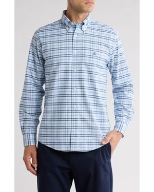 Brooks Brothers Non-Iron Plaid Cotton Stretch Oxford Button-Down Shirt - Blue