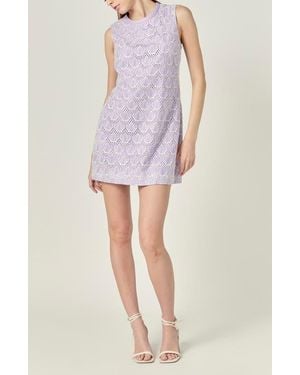English Factory Shell Embroidered Knit Mini Shift Dress - Multicolor