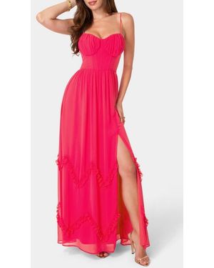 Bebe Soft Ruffle Corset Maxi Dress - Red