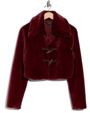 AREA STARS Abi Faux Fur Coat - Red