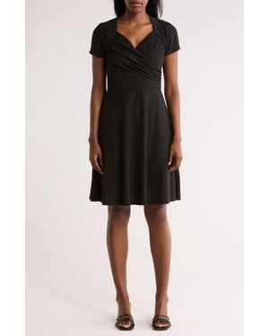 Loveappella Swiss Dot Short Sleeve Fit & Flare Dress - Black