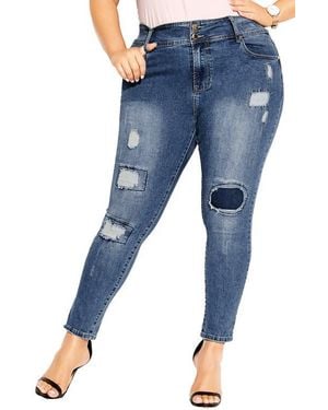 City Chic Patched Apple Skinny Jeans - Blue