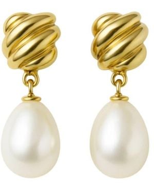 Gabi Rielle Faux Pearl Drop Twisted Earrings - Yellow