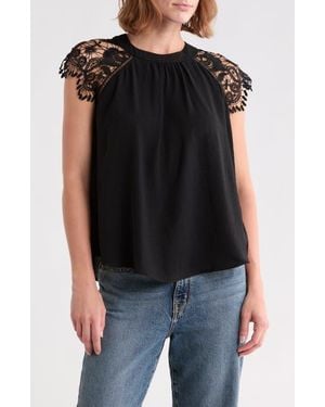 Forgotten Grace Crochet Cap Sleeve Top - Black