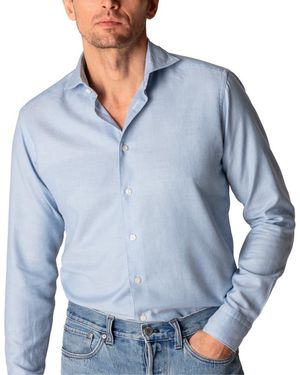 Eton Contemporary Fit Solid Cotton & Silk Dress Shirt - Blue
