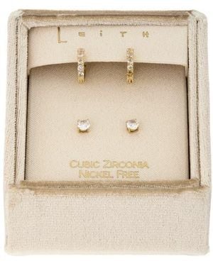 Leith Set Of 2 Cubic Zirconia Stud & Huggie Hoop Earrings - Natural