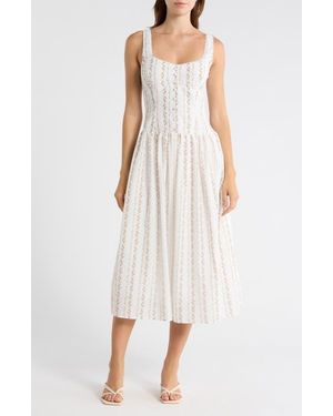 Lush Floral Button Detail Fit & Flare Midi Sundress - White