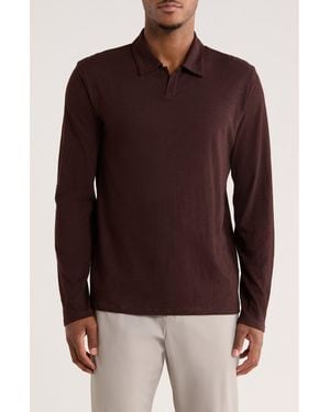 Vince Johnny Collar Long Sleeve Knit Top - Brown