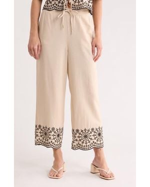 Ellen Tracy Embroidered Hem Crop Pants - Natural