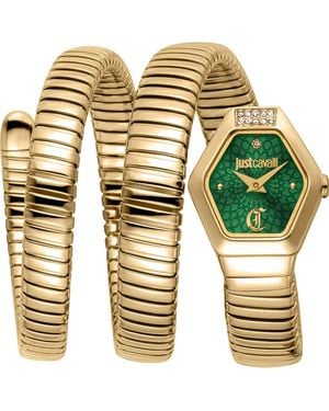 Just Cavalli Romina Snake Wraparound Bracelet Watch, 22.5Mm X 28.5Mm - Metallic