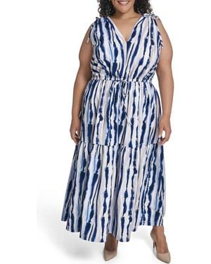 Calvin Klein Sleeveless Drawstring Waist Maxi Dress - Blue