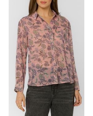 Velvet Heart Chanelle Sheer Button-Up Shirt - Red