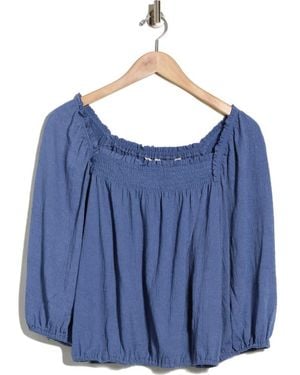 Max Studio Crinkled Balloon Sleeve Bubble Hem Top - Blue